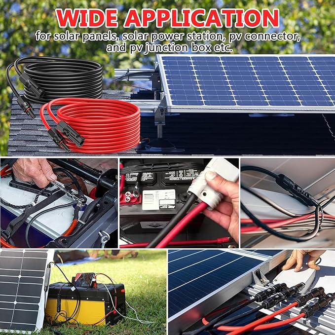 Vansdon 2x20 Feet Solar Panel Extension Cable 12AWG Solar Cable Solar Panel Cable with Female and Male Waterproof Connectors for RV Photovoltaic Systems (20FT Red + 20FT Black)