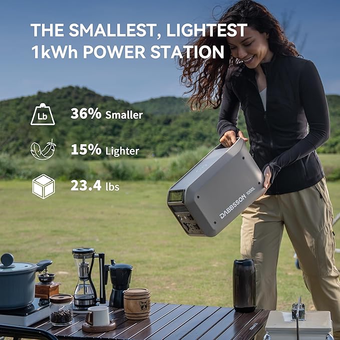 Dabbsson 1008Wh Solar Generator with 120W Solar Panel Semi-Solid LiFePO4 1200W AC Output1600W Power-Boost 1.2X Longer Runtime 0-80% in 50 Min 1000L Portable Power Station for Home/Camping/RV