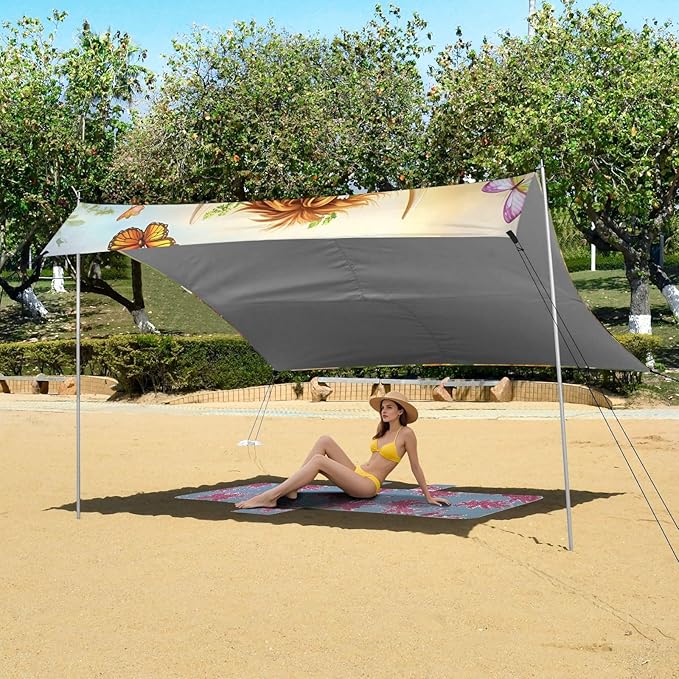 ALAZA A Cute Highland Cow Flowers Beach Tent Sun Shelter Portable Canopy Sunshade for Outdoor Camping Picnics Backyard Fun 10x9 ft