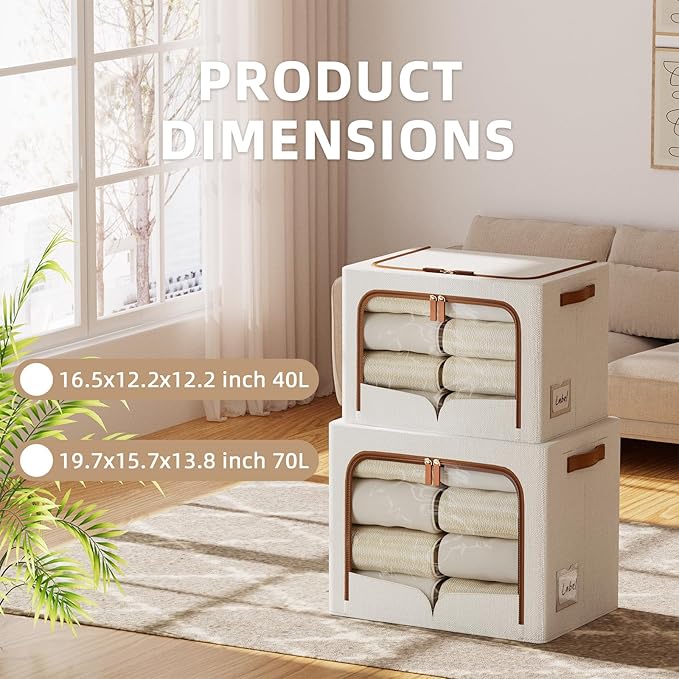 FHSQX 6 Pack Clothes Storage Bins - Foldable Storage Bins for Clothes Fabric Storage Box with Metal Frame (Cream White 16.5x12.2x12.2 inch)