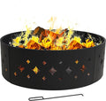 Sunnydaze 36-Inch Outdoor Fire Pit Ring with Poker - Round Heavy-Duty Steel Fire Ring for Camping or Backyard - Diamond - 10 H