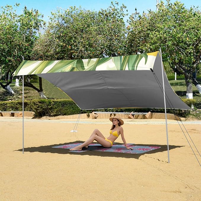 ALAZA Yellow Tulip Flowers Beach Tent Sun Shelter Portable Canopy Sunshade for Outdoor Camping Picnics Backyard Fun 10x9 ft