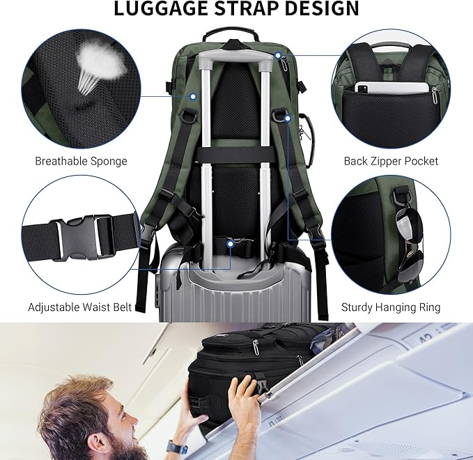 WITZMAN Carry On Travel Backpack for Men Large Convertible 45L Fit 17 Inch Laptop Backpack 3 in 1 Bag for Airline Approved(B688 Light Green)