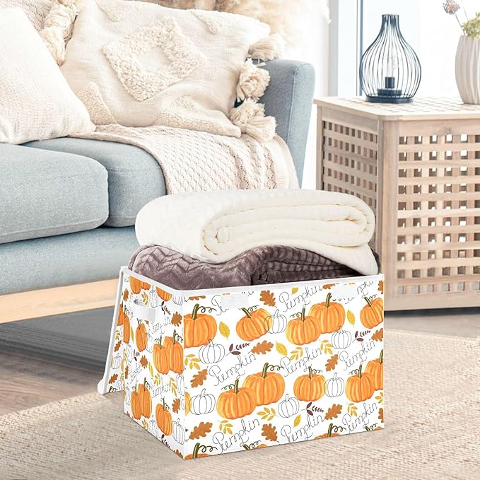 senya Thanksgiving Baskets Collapsible Storage Bins with Lids Pumpkin Leaf Fall Autumn Thanksgiving Storage Boxes Clothes Baskets for Organizing