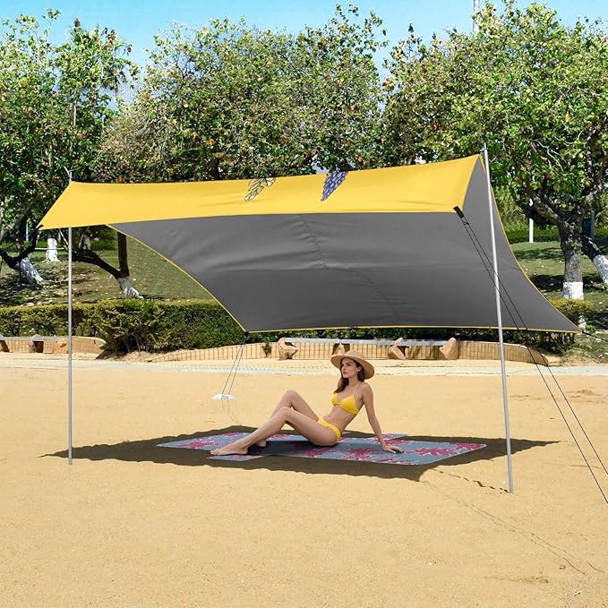 Flowers Bunch on Yellow Beach Cabana UPF50 Water-Resistant Large Sun Shelter with Sand Pockets for Camping Picnics Backyard