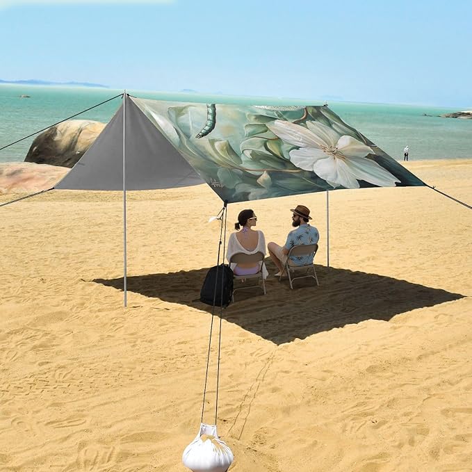 ALAZA Green Dragonfly White Flowers Beach Tent Sun Shelter Portable Canopy Sunshade for Outdoor Camping Picnics Backyard Fun 10x9 ft