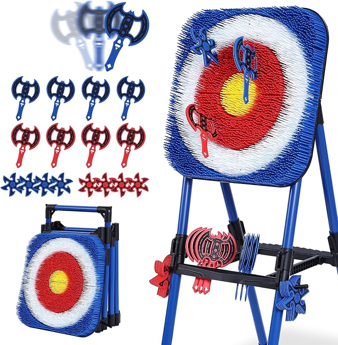 Axe Throwing Bristle Target with 16 Throwing Axes Set Foldable Axe Throwing Game for Backyard Outdoor Games Yard Game Carnival Games