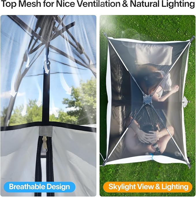EighteenTek® Upgraded Pop Up Shower Tent 2-Room Changing Tent Privacy Shelter with Floor &amp Dual Doors Portable Camping Toilet &amp Bathroom Tents 83 x 47 x 77.6H