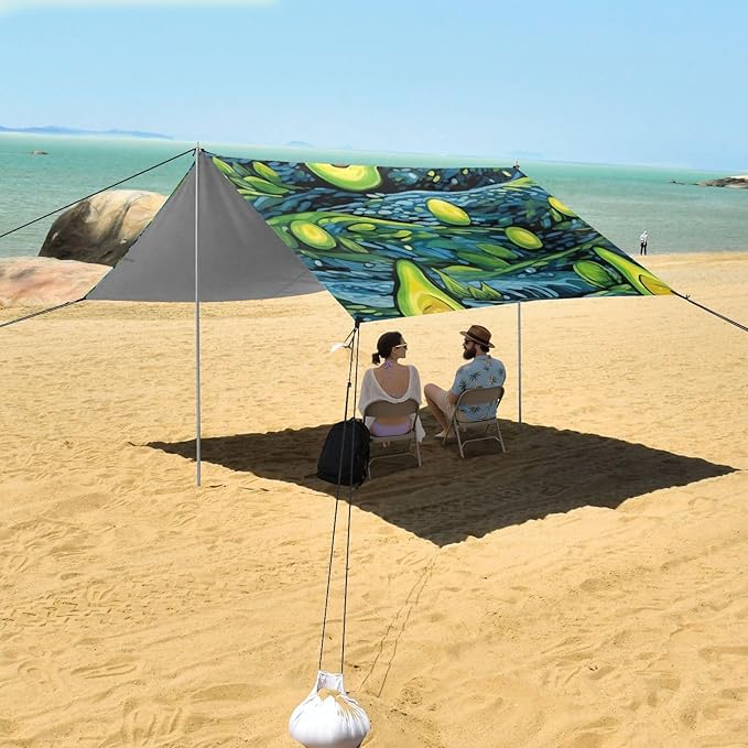 ALAZA Avocado Night Galaxy Starry Beach Tent Sun Shelter Portable Canopy Sunshade for Outdoor Camping Picnics Backyard Fun 10x9 ft