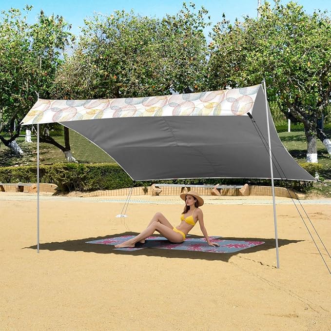 ALAZA Colorful Geometric Circle Beach Tent Sun Shelter UPF50+ Protection Beach Shade Canopy w/ 4 Sandbags for Outdoor Camping Fishing Backyard Fun Picnic 10x9 ft