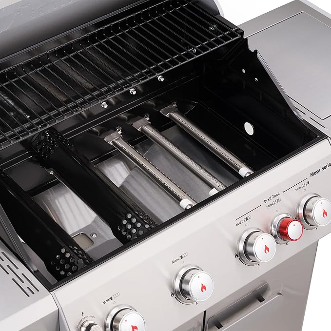 Monument Grills Outdoor Barbecue Stainless Steel 4 Burner Propane Gas Grill 62000 BTU Patio Garden Barbecue Grill with Side Burner Infrared Technology and Knob Controls Mesa415BZ with BBQ Cover