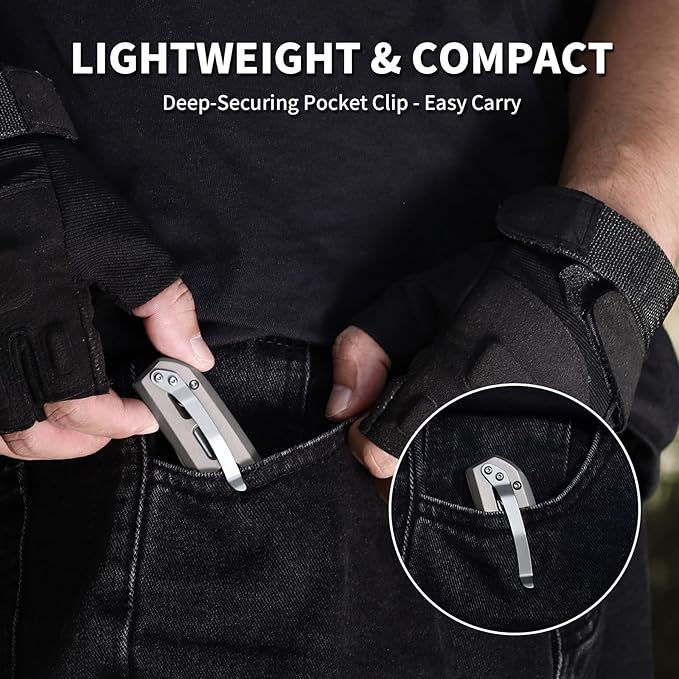 Small EDC Pocket Knife for Men &amp Women - 3 Trailing Point D2 Blade Titanium Handle with Button Lock &amp Pocket Clip | Small Slim Cool Folding Knife for Daily Carry Camping Hiking &amp Outdoo