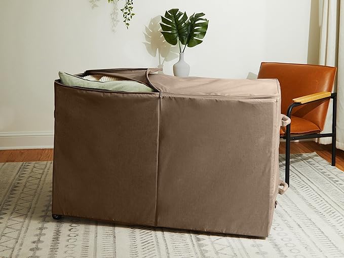 Covermates Keepsakes Rolling Structured Storage Bag Heavy Duty 600D Polyester Wheels for Easy Transport ID Window Dual Zipper Closure Closet Garage Storage Brown Heather
