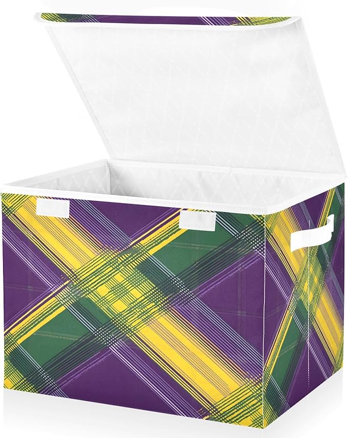 Mardi Gras Theme Fabric Storage Bins with Lids and HandleFoldable Storage Bins with LidsCloset Organizers for Clothes Storage Room Organization Office Storage Chest Organizer