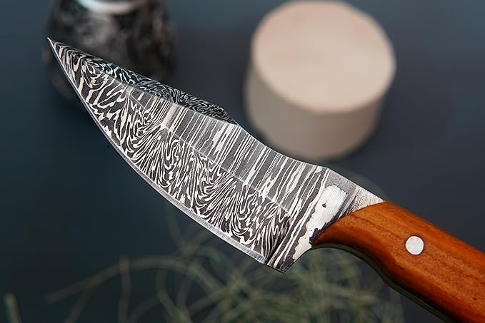 Fixed Blade Hunting Knives with Sheath | High Carbon Steel Outdoor Knife with Rosewood Handle | Tracker Camping Knife for Bushcraft Hiking &amp Adventure | With Handmade Belt (Brown Handle)