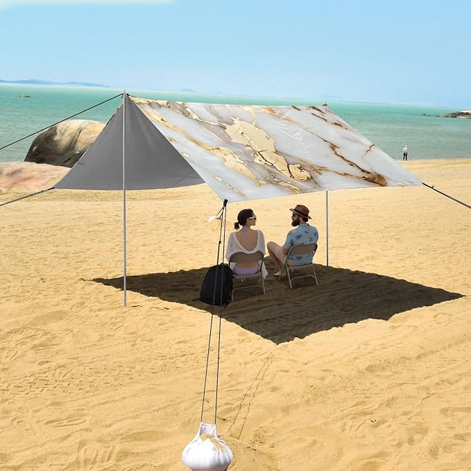 ALAZA White Gold Marble Beach Tent Sun Shelter Portable Canopy Sunshade for Outdoor Camping Picnics Backyard Fun 10x9 ft