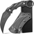 Ccanku C1692 Carbon Fiber Fixed Blade KnifeD2 Steel G10 Handle 4 Inches Camping EDC Tools Survival Claw Teeth Knife with Kydex Sheaths(Black) … …