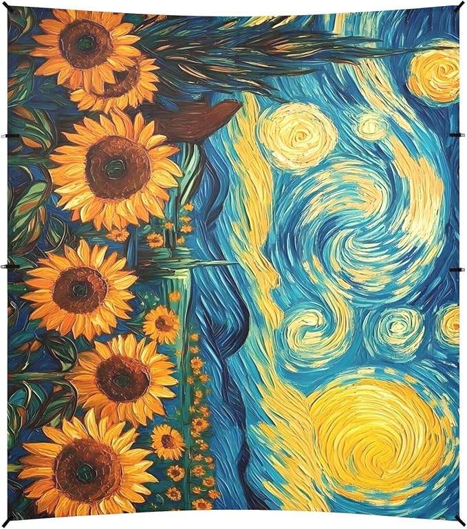 ALAZA Starry Sky Sunflowers Gogh Beach Tent Sun Shelter UPF50+ Protection Beach Shade Canopy w/ 4 Sandbags for Outdoor Camping Fishing Backyard Fun Picnic 10x9 ft