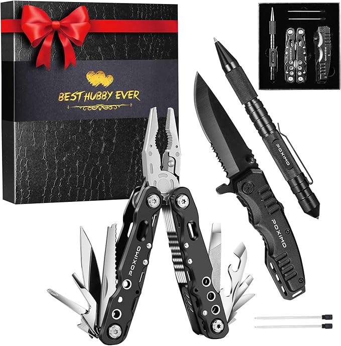Men Gifts for Hubby from Wife Multi tools Gift Set BEST HUBBY EVER with Multitool Pliers Pocket Knife Tactical Pen Stocking Stuffers EDC Multi-tools(BEST HUBBY EVER)