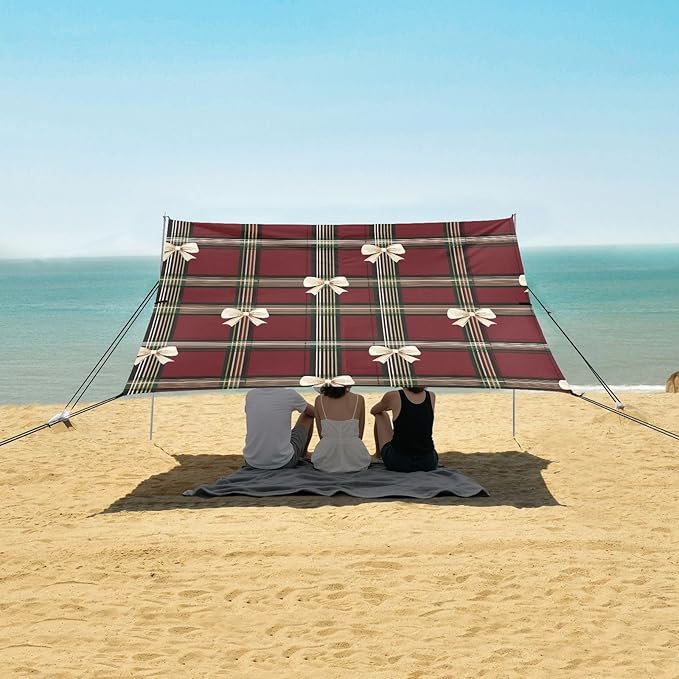 ALAZA Red Grid Bows Pattern Beach Tent Sun Shelter Portable Canopy Sunshade for Outdoor Camping Picnics Backyard Fun 10x9 ft