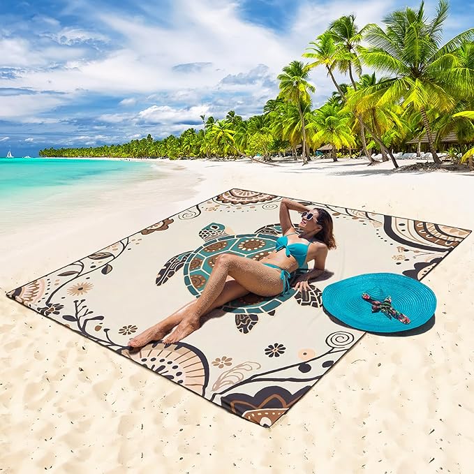 Beach Blanket Waterproof Sandproof Beach Mat 79 X 83/10'x9'for 2-8 Adults Quick Drying Outdoor Picnic Mat Beach Accessories for Travel Camping Hiking