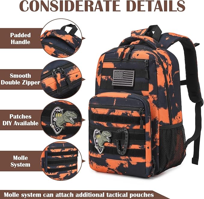 Kids Tactical Backpack Army Molle Bookbag Military Boys Backpack for School Outdoor Camping Mars CM