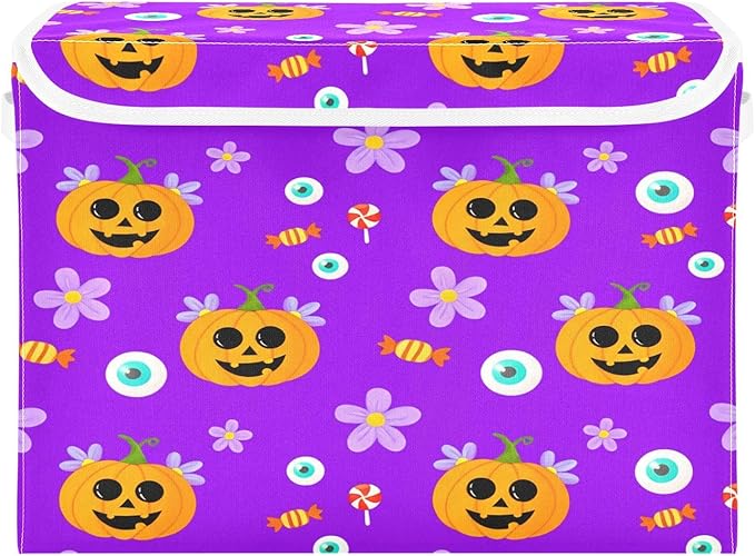 Storage Baskets with Lids Cute Pumpkins Collapsible Stackable Fabric Organizer Baskets for Closet 16.5x12.6x11.8 Inch Foldable Home Storage Containers for Shelves