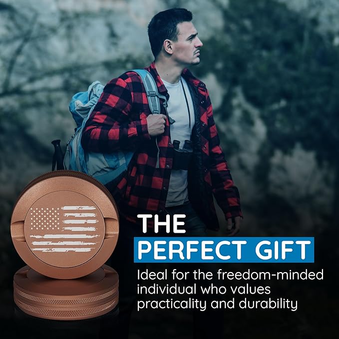 Premium Nicotine Pouch Container | Zyn Metal Can | Moisture &amp Odor Proof Snus Can | Zyn Accessories | Laser Engraved American Flag Design (Copper)
