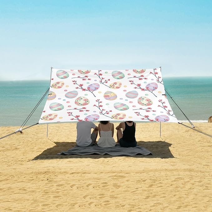 xigua Easter Egg Beach Tent Sun Shelter with Carrying Bag - Silver Coated Oxford Fabric Beach Canopy for Beach Camping Fishing - Includes Windproof Ropes Sandbags &amp Stakes