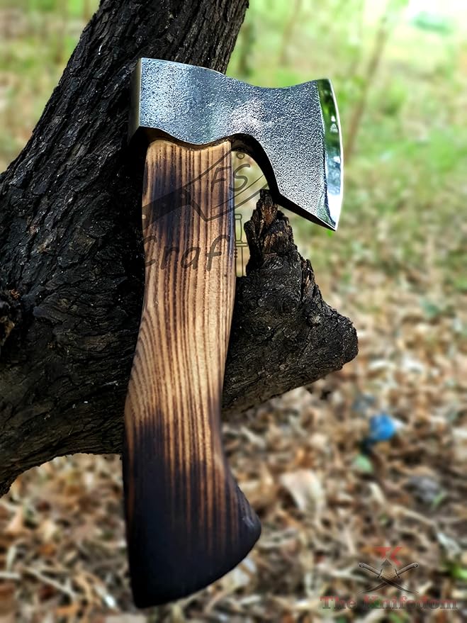 Custom and Handmade Carbon Steel Viking Axe Mini Camping Axe Hand Forged Medieval Dane Ragnar Axe Outdoor Hunting Fist Axe with Leather Sheath FS Crafts AXE004FR