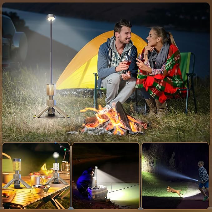 Camping-Lights-RechargeableOutdoor Telescopic-Collapsible-Lanterns with 2 Light Sources Mobile Lighting 10500mAh Battery Flash Light &amp Road Lamp for Adventure/Hiking/Camping/Live Streaming(Khaki)