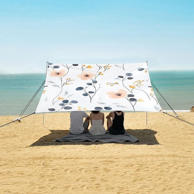 ALAZA Wild Flowers Floral Boho Beach Tent Sun Shelter UPF50+ Protection Beach Shade Canopy w/ 4 Sandbags for Outdoor Camping Fishing Backyard Fun Picnic 10x9 ft