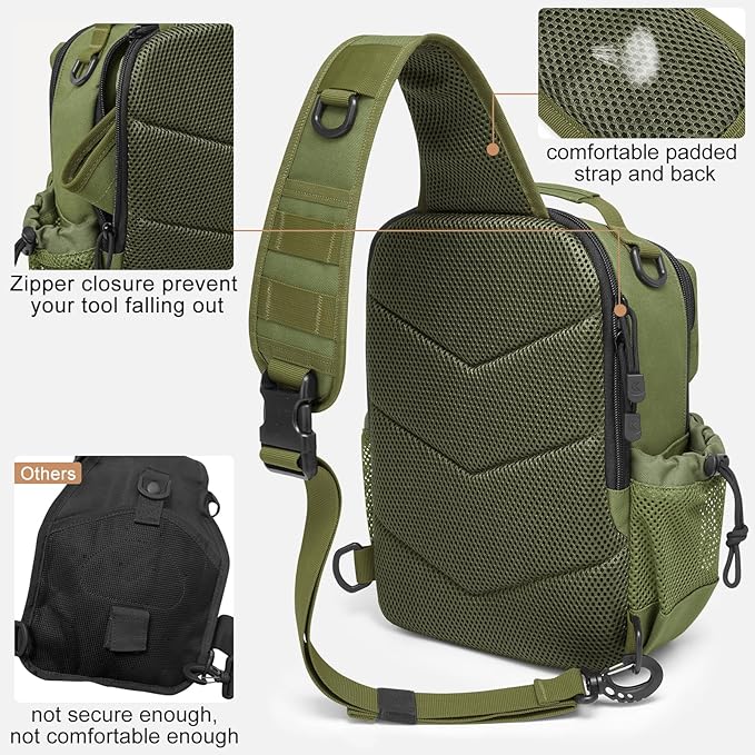G4Free Tactical Sling Bag for Men Women EDC Concealed Carry Bag with Molle Crossbody Shoulder Pack (Green)