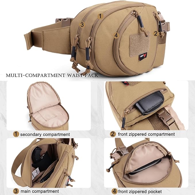 Military Tactical Waist Pack Assault Fanny Pack Army Bumbag with Water Bottle Holder for Men Camping Fishing Climbing (Khaki)