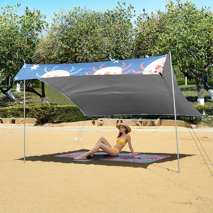 Crab Navy Blue Cute Beach Tent UPF50 Lightweight Portable Sun Shelter with Sand Shovel Sandbags for Family Trips Picnics &amp Camping