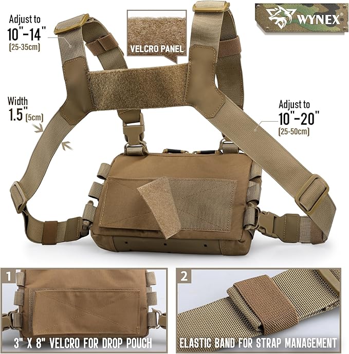 WYNEX Tactical Chest Rig Pack for Men Running Chest Bag with Front Loop Airsoft Recon Chest Rigs for Hunting Outdoor EDC Tactical Large Admin Pouch of Double Layer Design