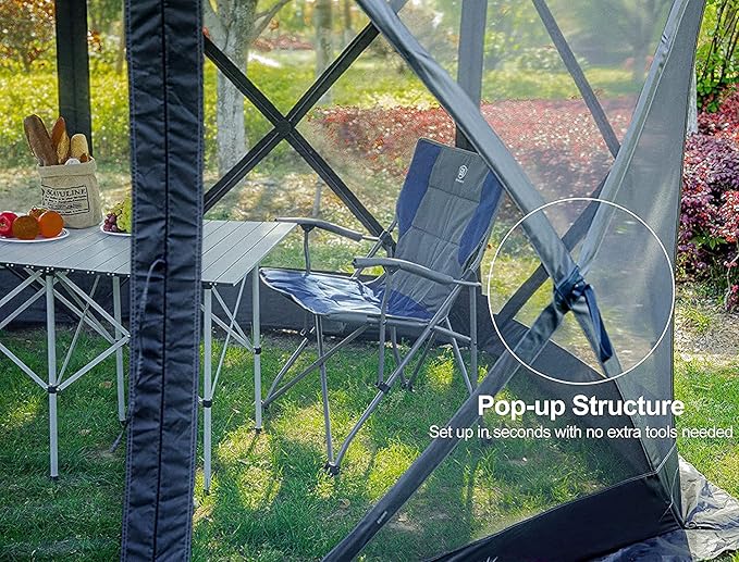 EVER ADVANCED Pop Up Gazebo Screen House Tent for Camping 11.5 ft for 8-10 Person Instant Canopy Shelter with Netting Portable for Outdoor Backyard