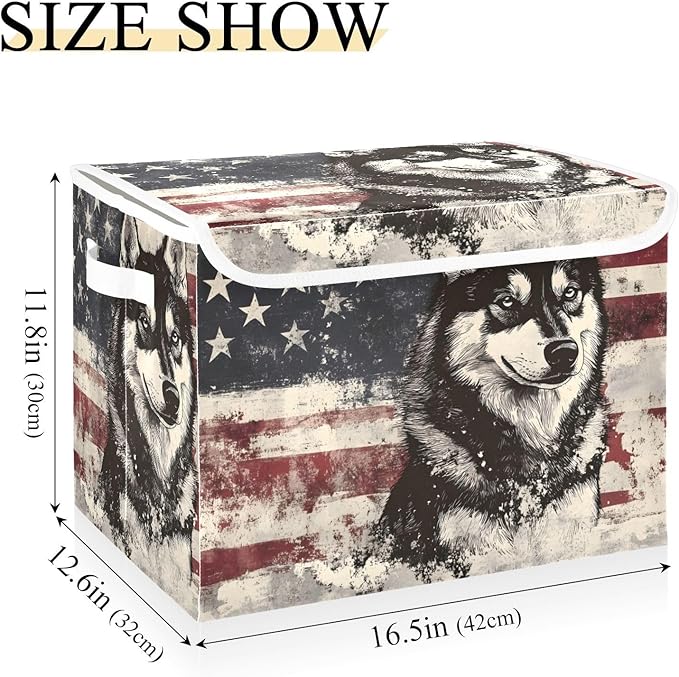 Storage Cube with Lid Husky American Print 16.5×12.6×11.8 IN Collapsible Large Capacity Foldable Storage Basket Bin Organizer