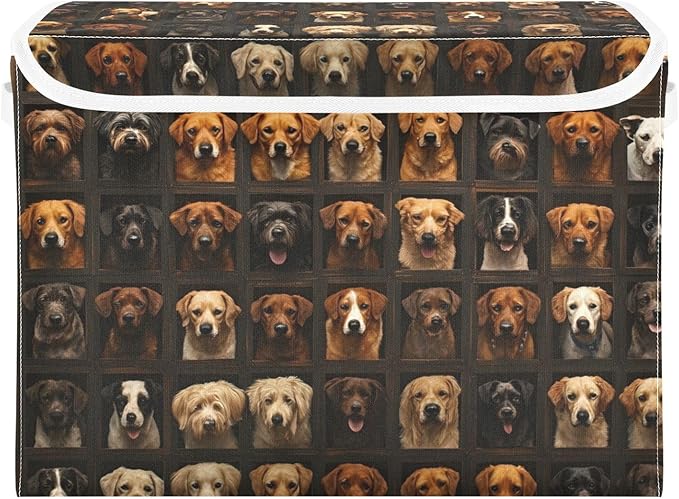 Storage Cube with Lid Dogs Portraits Print 16.5×12.6×11.8 IN 1 Pack Collapsible Large Capacity Foldable Storage Basket Bin Organizer