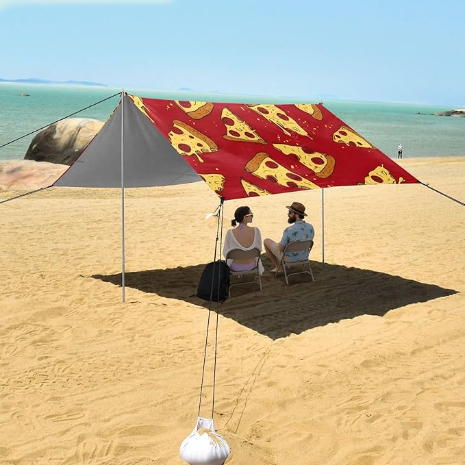 ALAZA Red Pizza Pattern Beach Tent Sun Shelter Portable Canopy Sunshade for Outdoor Camping Picnics Backyard Fun 10x9 ft