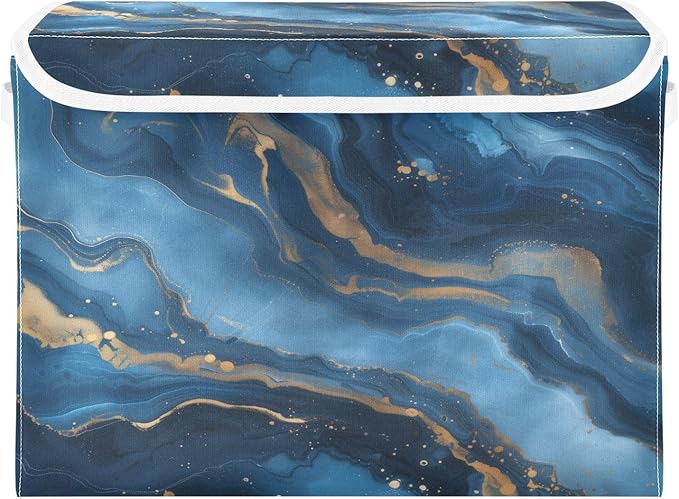 Gold Navy Blue Marble Storage Bins with Lids Foldable Storage Boxes Cube Closet Storage Baskets Container Organizers for Home Bedroom Office