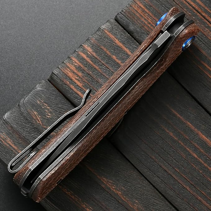 Sitivien ST144 Folding KnifeBlack Stonewashed 14C28N Steel BladeMicarta Handle Pocket Knife for Outdoor EDC CampingSurvivalHikingFishing(Brown)