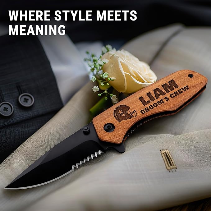 Personalized Pocket Knife for Groomsmen - Custom Folding Knives Set of 6 pcs - Engraved Gifts for Men and Women - Gift for Groomsman Wedding Party Best Man Proposal Gift for Bride Maid 6611 PS