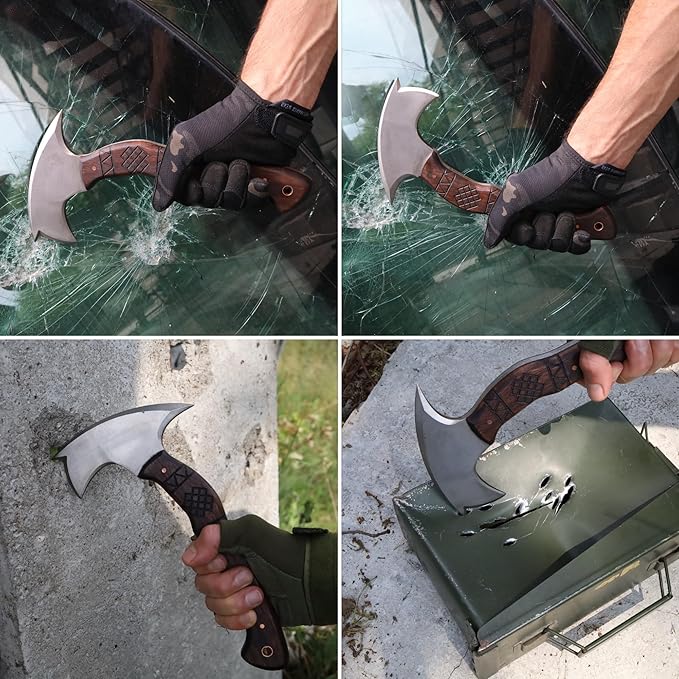 AncientSmithy Tactical Tomahawk Axe Full Tang Forged Survival Hatchet Small Camping Axe for Hiking &amp Bushcraft with Kydex or Leather Sheath