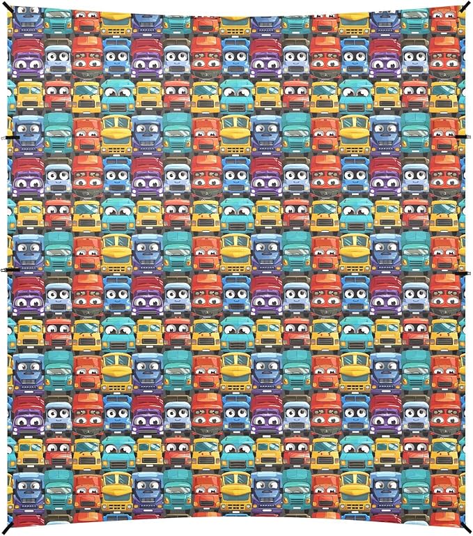 ALAZA Colorful Cartoon Trucks Beach Tent Sun Shelter UPF50+ Protection Beach Shade Canopy w/ 4 Sandbags for Outdoor Camping Fishing Backyard Fun Picnic 10x9 ft