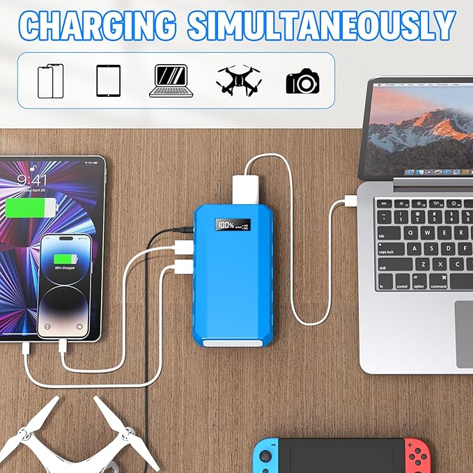 Portable Power Station with AC Outlet Powkey 65W/110V External Battery Pack 24000mAh/88.8Wh Power Pack Portable Power Source Supply Backup for Outdoor Tent Camping Home Blue