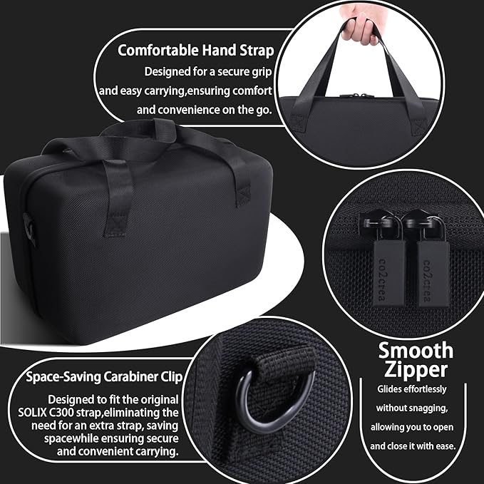 co2CREA Hard Travel Case Compatible with Anker SOLIX C300 / C200X Portable Power Station Outdoor 288Wh LiFePO4 Battery 300W Solar Generator