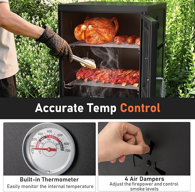 Happygrill Charcoal Grills 40 Vertical BBQ Smoker Grill with Built-in Thermometer Adjustable Air Dampers Removable Water Pan &amp Grill Grates for Backyard Picnics Party Outdoor Camping