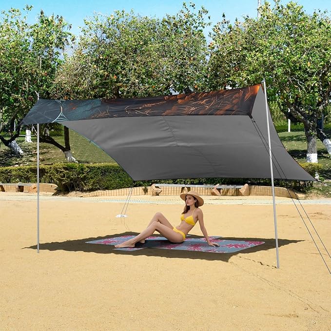 ALAZA Halloween Clown Pumpkin Beach Tent Sun Shelter UPF50+ Protection Beach Shade Canopy w/ 4 Sandbags for Outdoor Camping Fishing Backyard Fun Picnic 10x9 ft