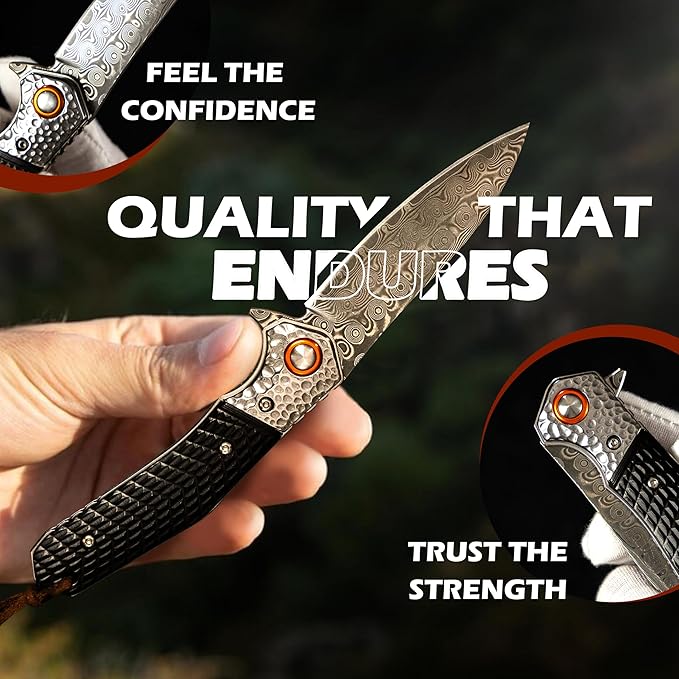 Mini Katana Premium &amp Unique Damascus Pocket Knife - Unmatched Sharpness 67-layer VG10 Steel &amp Durability with Clip Leather Sheath - Ideal for Everyday Use &amp Hunting